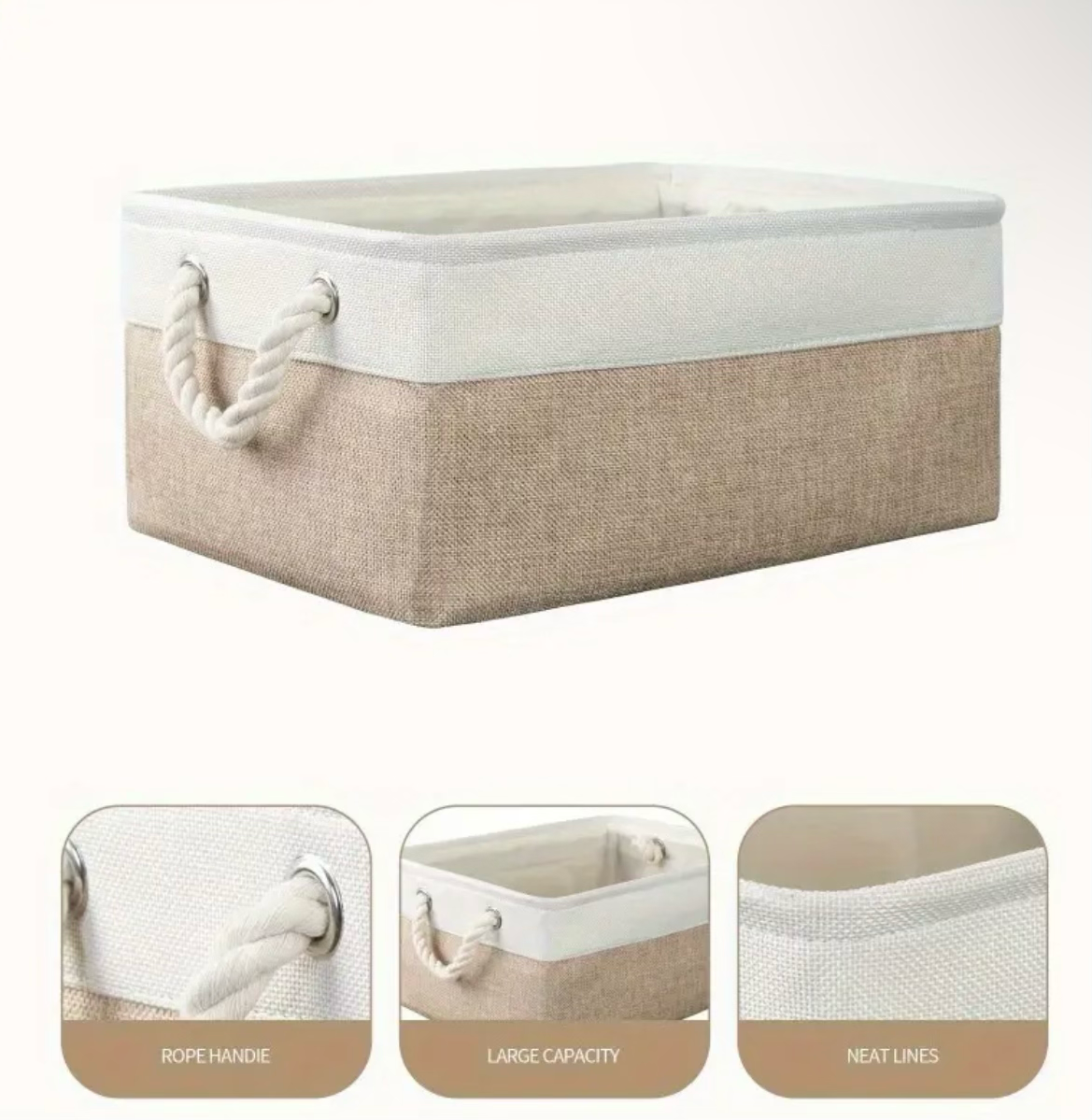 4pcs Linen Storage Basket Set with Handles