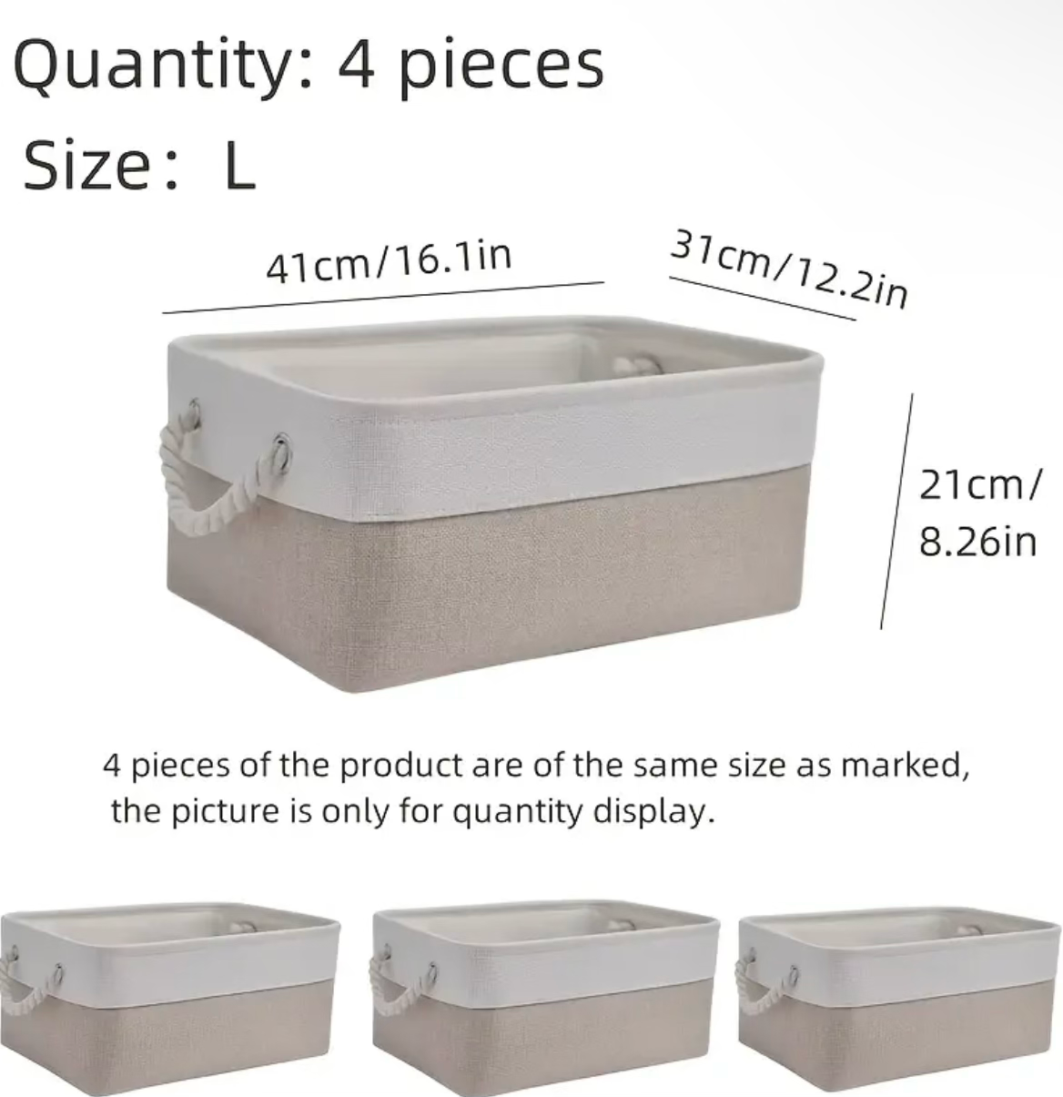 4pcs Linen Storage Basket Set with Handles