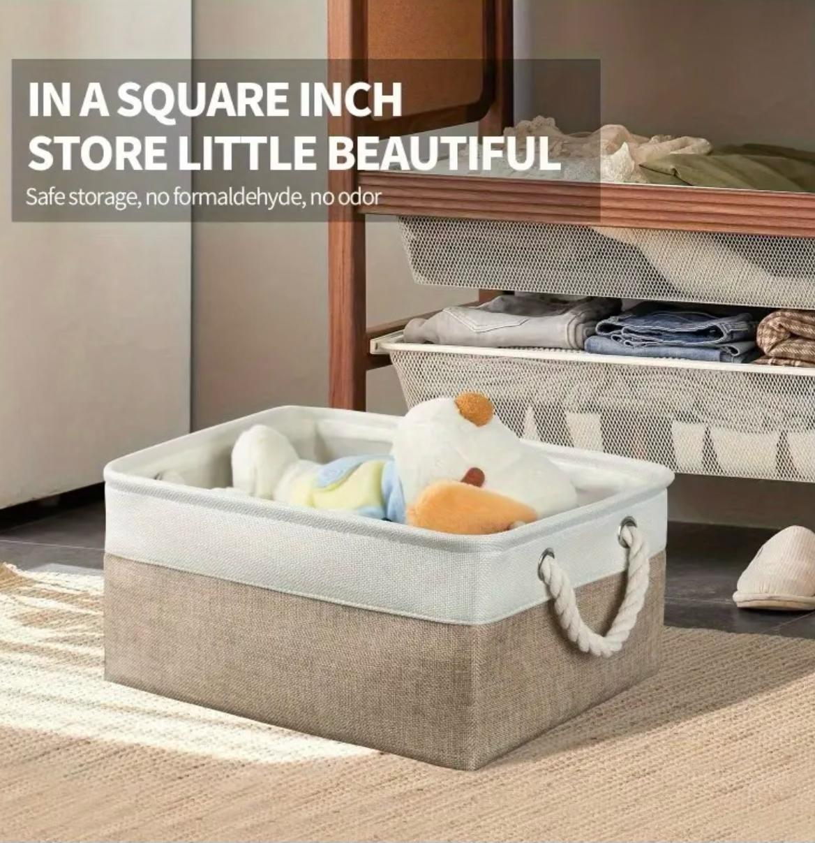 4pcs Linen Storage Basket Set with Handles