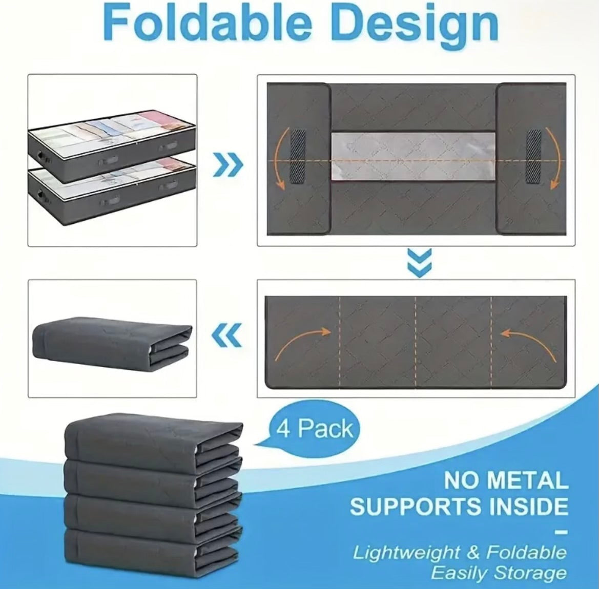 4 pcs Foldable Fabric Under-Bed Storage Bags