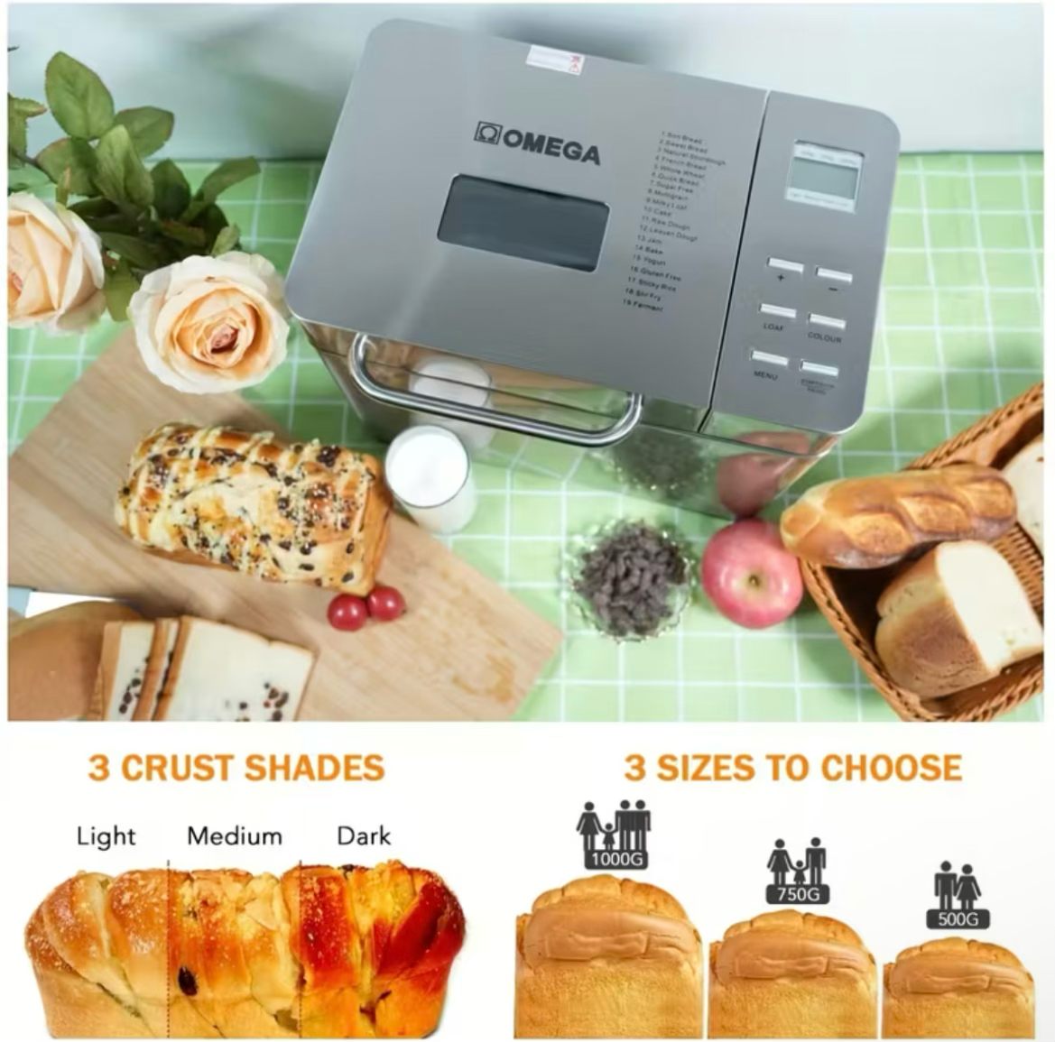 Omega 19-in-1 Stainless Steel Bread Maker
