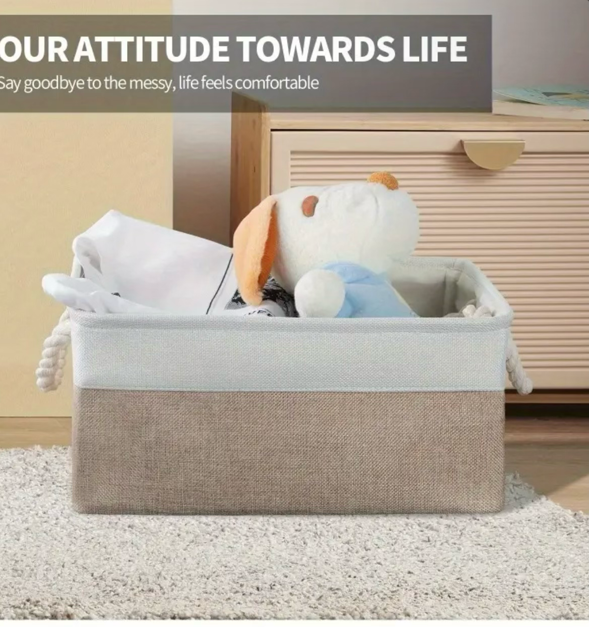 4pcs Linen Storage Basket Set with Handles
