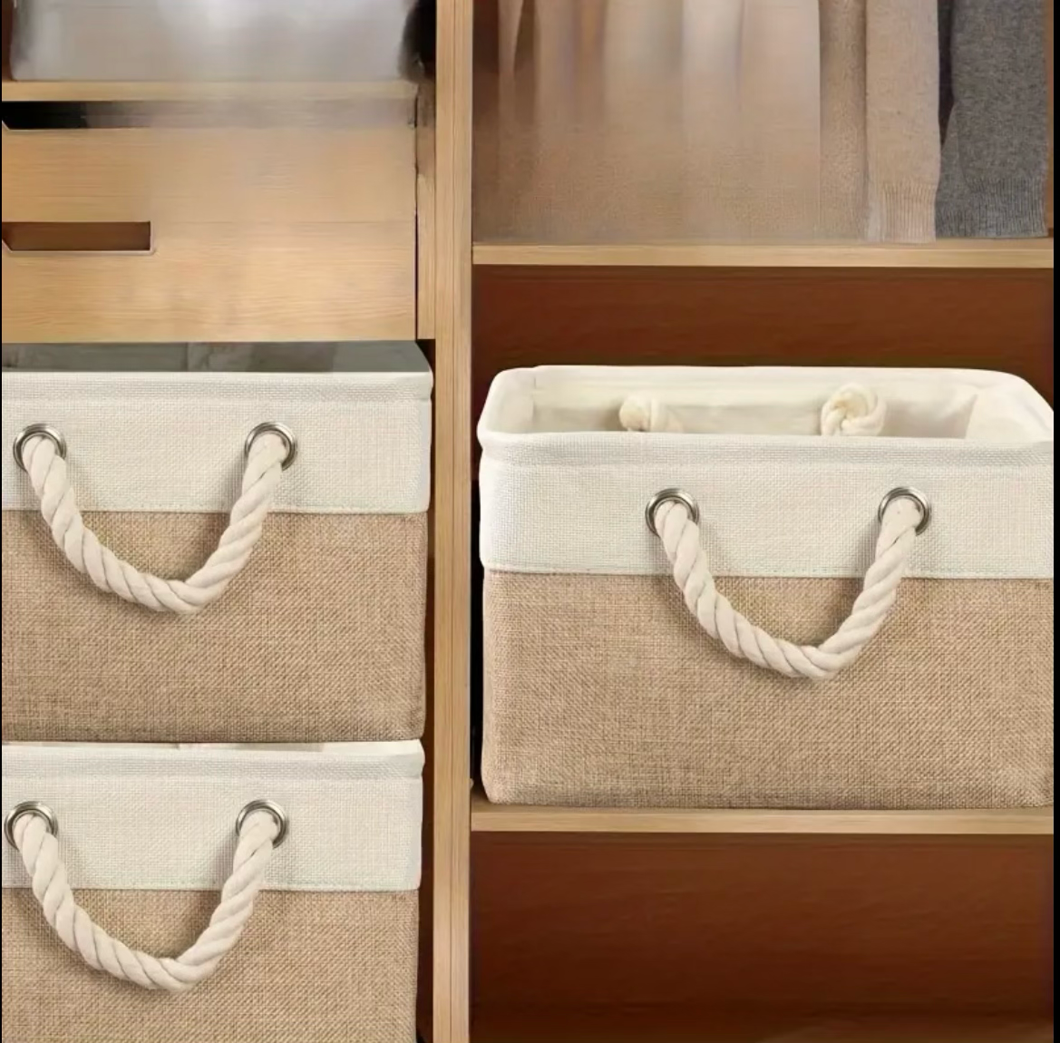 4pcs Linen Storage Basket Set with Handles