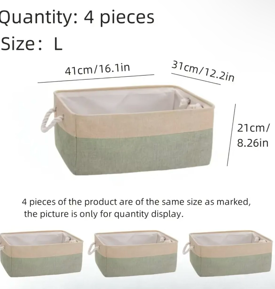 4pcs Linen Storage Basket Set with Handles