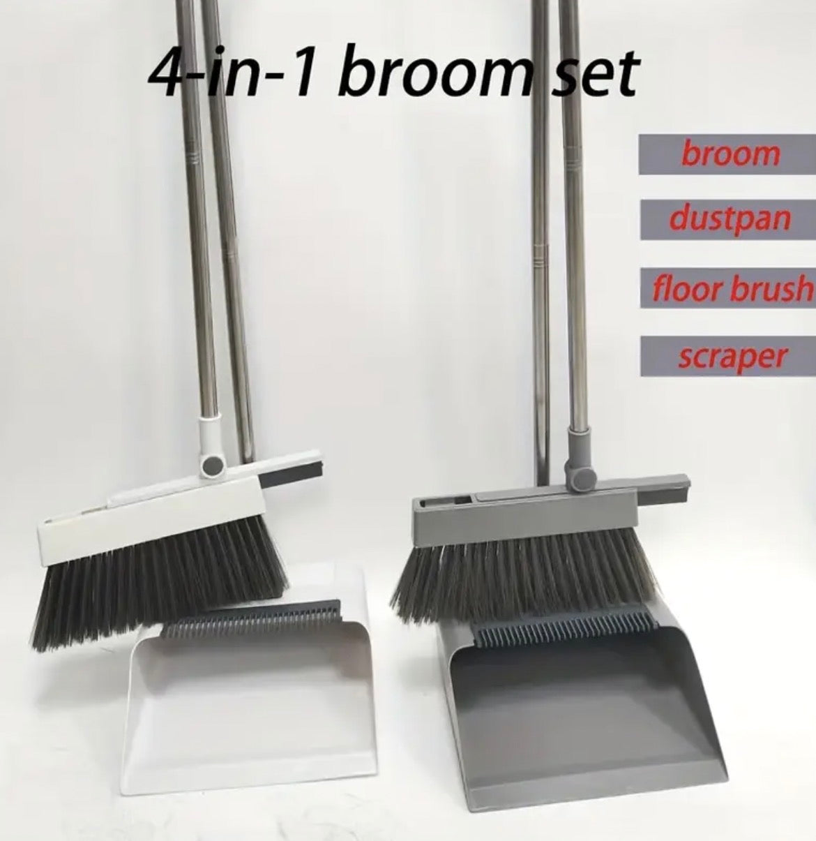 4-in-1 Long-Handled Mop with 3 Cleaning Mops