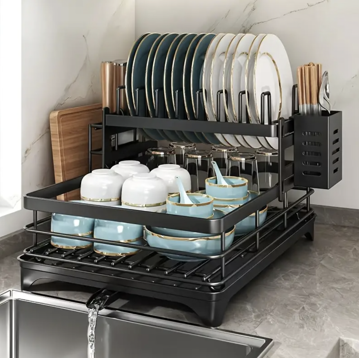 Black Iron Kitchen Counter & Sink Dish Rack