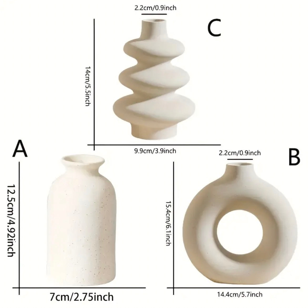 Set of 3 Boho Ceramic Vase