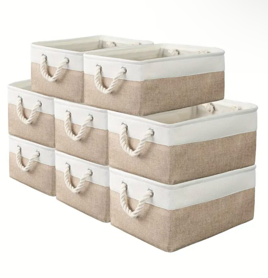 4pcs Linen Storage Basket Set with Handles