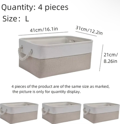 4pcs Linen Storage Basket Set with Handles
